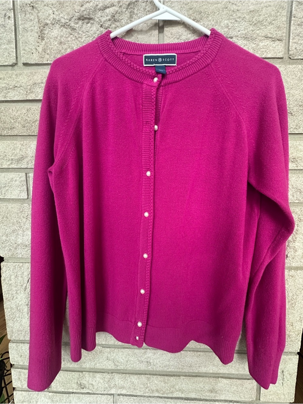 Karen Scott Bright Fuchsia Pearl-Button Cardigan